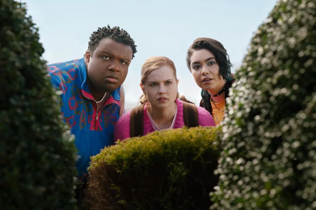 Photo still from Mean Girls of Angourie Rice, Auli'i Cravalho, Jaquel Spivey