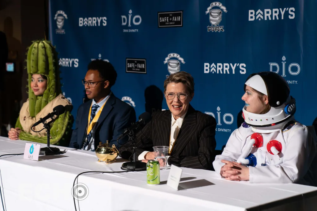 Annette Bening answering questions during a Hasty Pudding Press Conference for Women of the Year